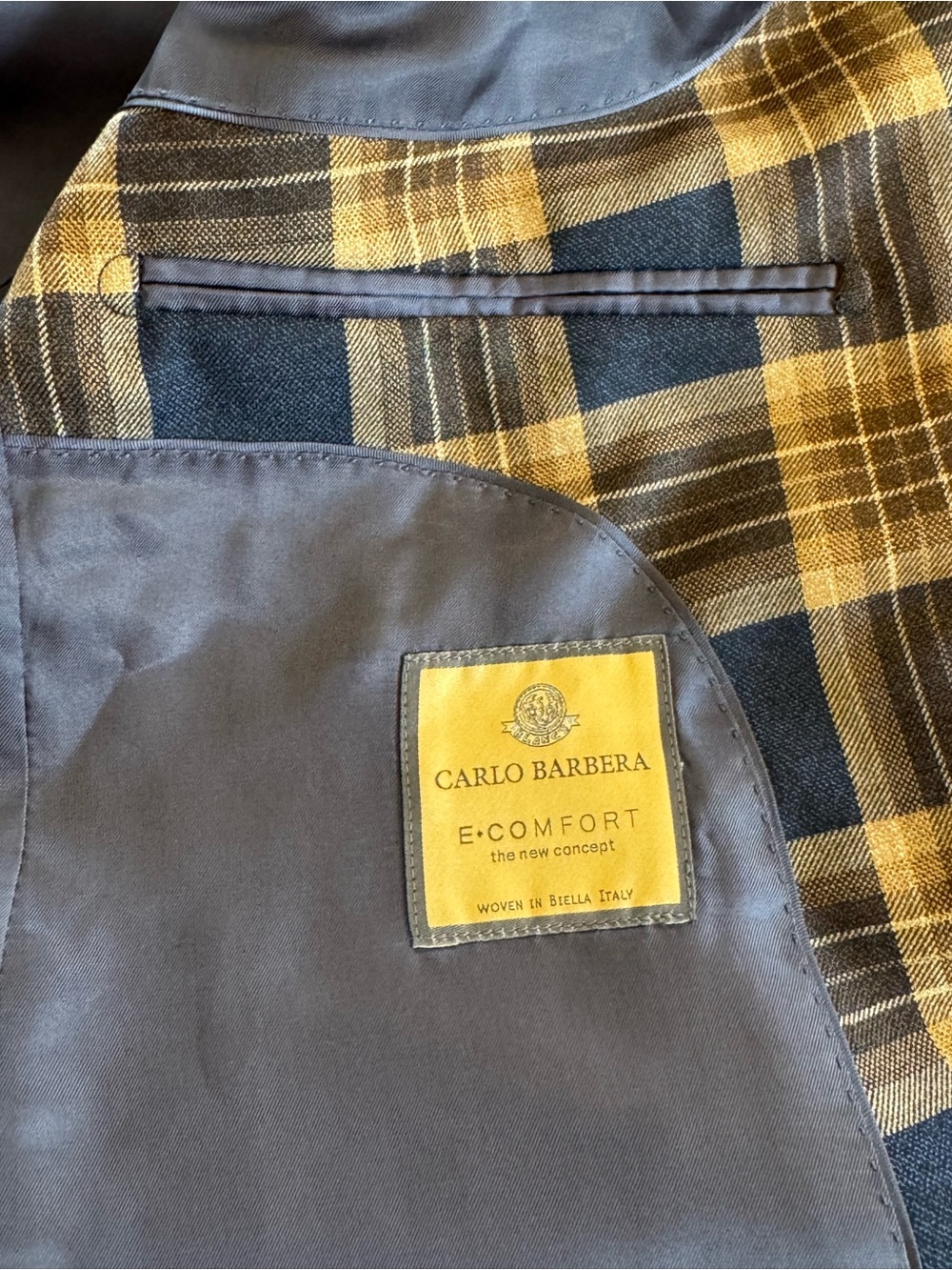 SUISTUDIO Italian Wool Plaid Double Breasted Blazer Cameron Navy Tan US 6 - Picture 7 of 12